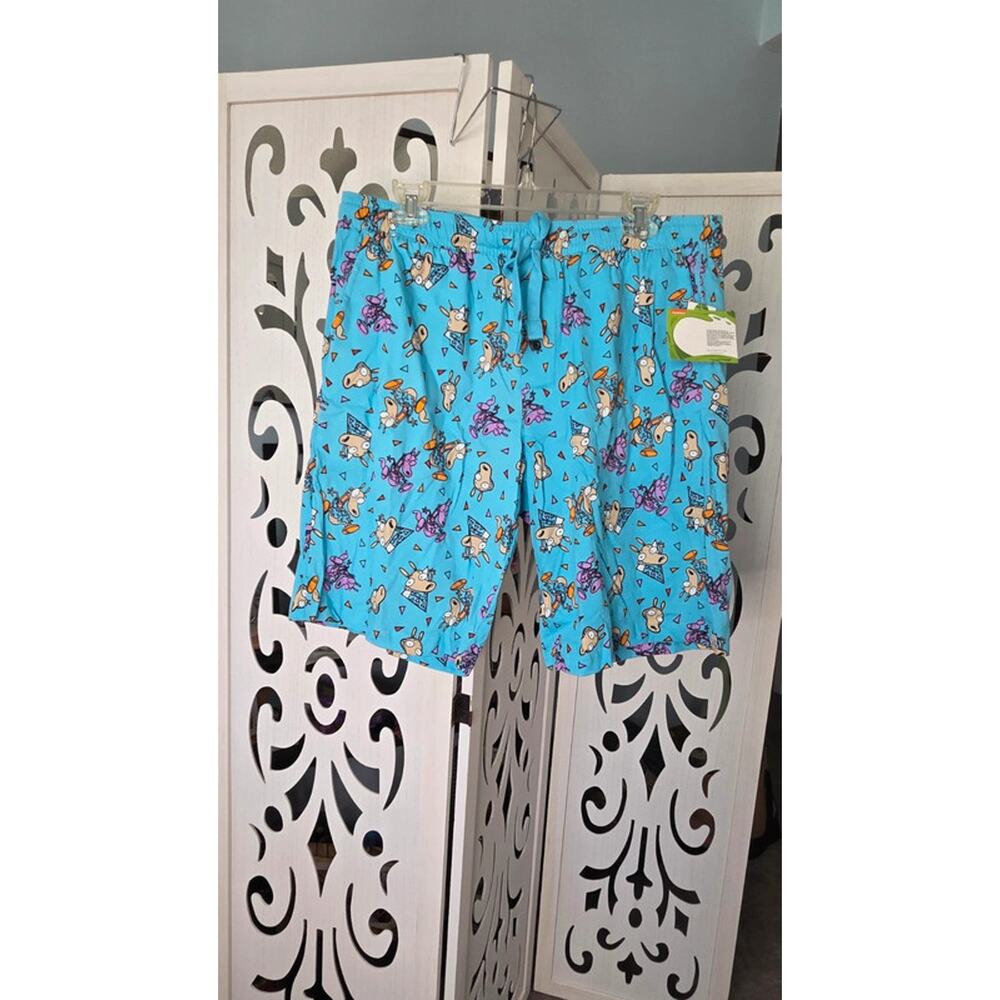 Nickelodeon Rockos Modern Life Shorts Mens Large Blue Cartoon Lounge nwt